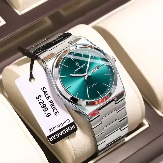 POEDAGAR 930 New Luxury Watch for Men Steel Man Wristwatch Quartz Clock Waterproof Luminous Date Week Men's Watches Reloj