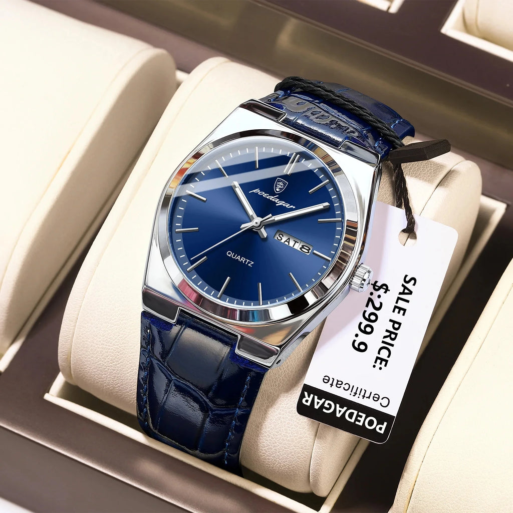 POEDAGAR 930 Luxury Watch for Man Waterproof Luminous Date Week Leather Men Watch Casual Quartz Men's Watches Male Clock