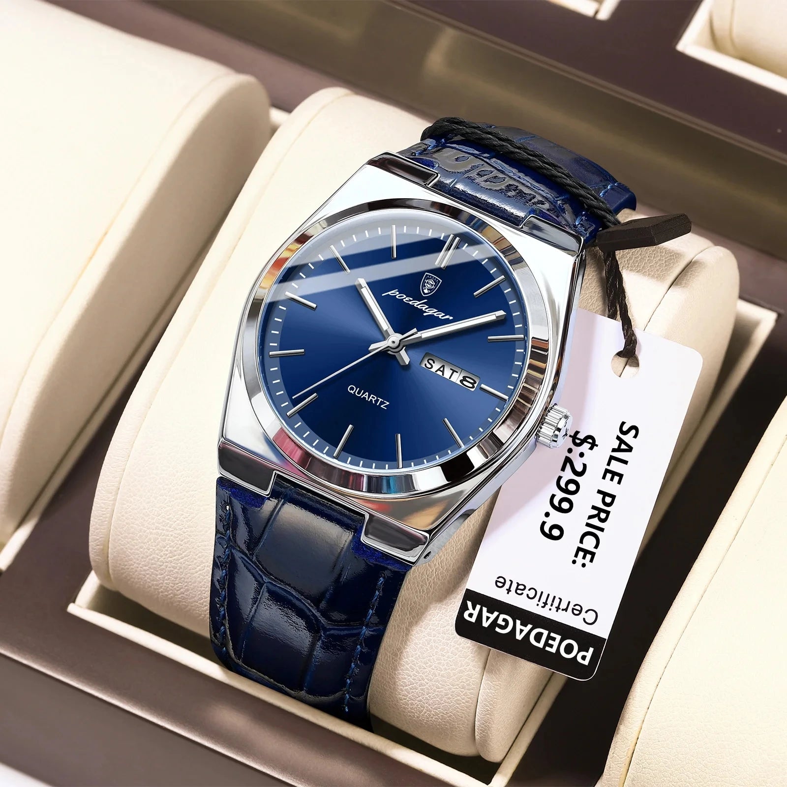 POEDAGAR 930 Luxury Watch for Man Waterproof Luminous Date Week Leather Men Watch Casual Quartz Men's Watches Male Clock