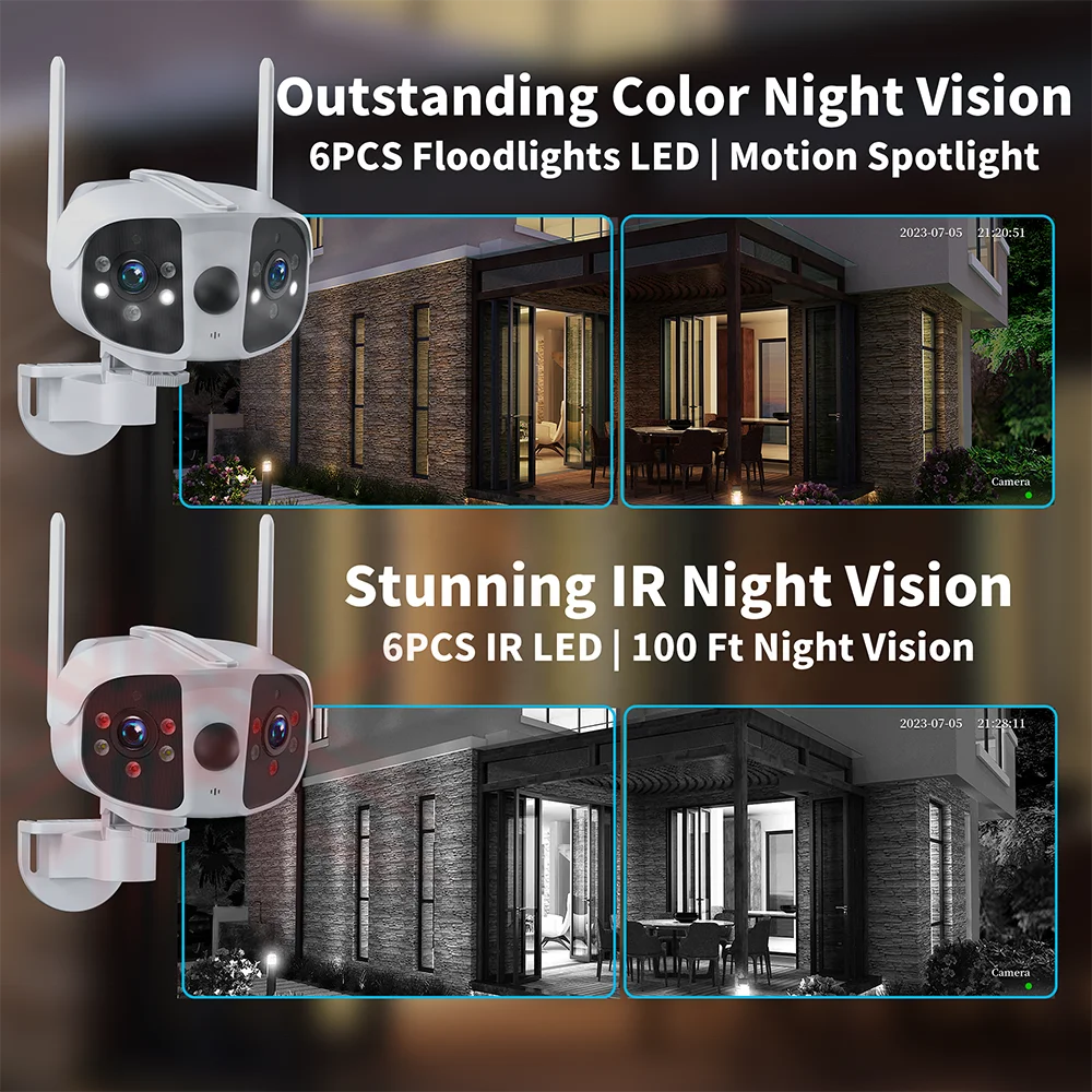6MP Solar Dual Lens Multi-Sensor 4K Panoramic Fixed Network  Smart IR AI Security Camera WIFI IP  Surveillance CCTV Camera