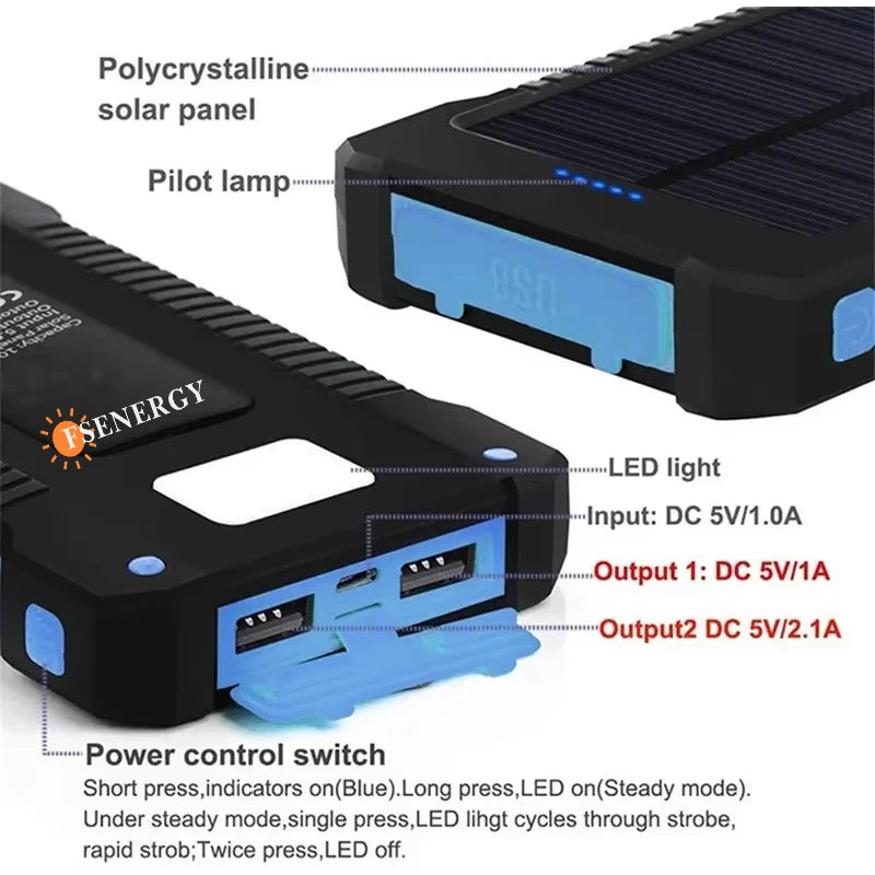 High-Efficient 20000mAh Solar Power Bank Charger Waterproof Mobile Phone/Tablet PC Solar Charger with 20000mAh Capacity