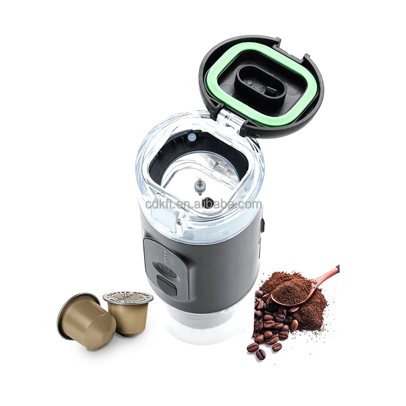 Small Home Fully Automatic Coffee Maker Portable USB/Battery Powered Capsule Compatible 15-18bar Pressure Lightweight Black