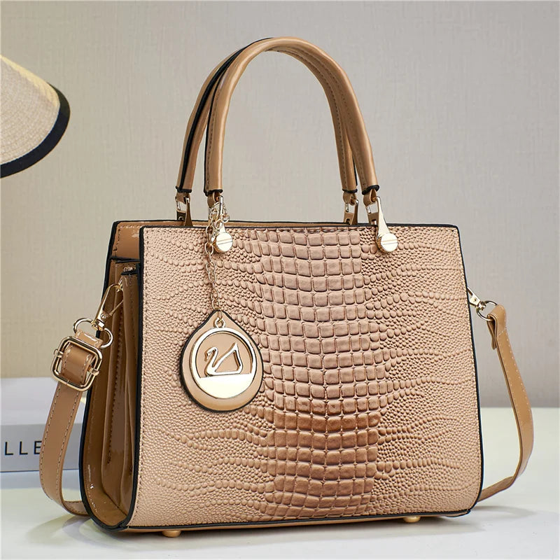 2024 Retro Simple Women Handbags Large Capacity Zipper Closure Versatile Fashionable Two Handles for Middle-Aged Moms