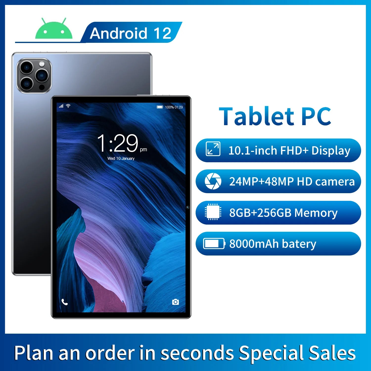 X11 Customized 10.1 Inch Android Tablet 8GB+256G Dual SIM HD Capacitive 6000mAh Front Keyboard Android 10 OS Educational Call