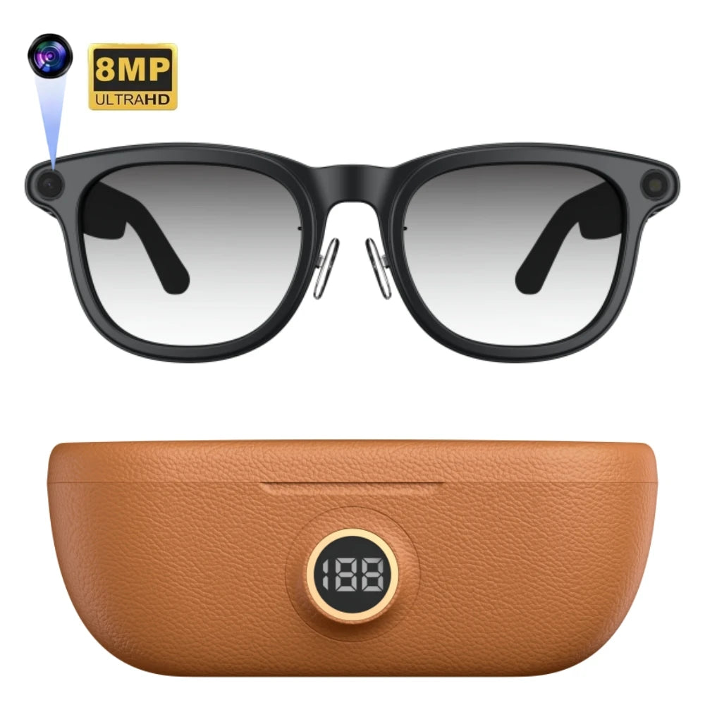 Smart AI Glasses with 3600mAh Battery 8MP Camera AI Assistant Real-Time Translation Phone Calls & Music Player-IPX-6 Waterproof
