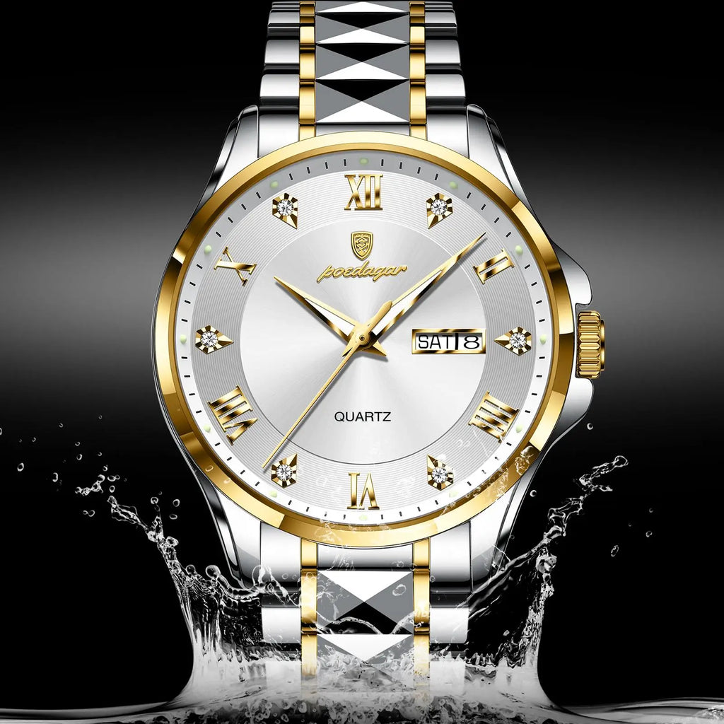 POEDAGAR 883 Stainless Steel Belt Quartz Men's Watches Male Reloj Fashion Men Clock Waterproof Luminous Date Week Man Wristwatch