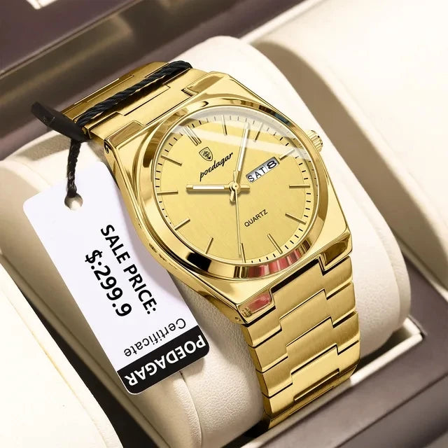 POEDAGAR 930 New Luxury Watch for Men Steel Man Wristwatch Quartz Clock Waterproof Luminous Date Week Men's Watches Reloj