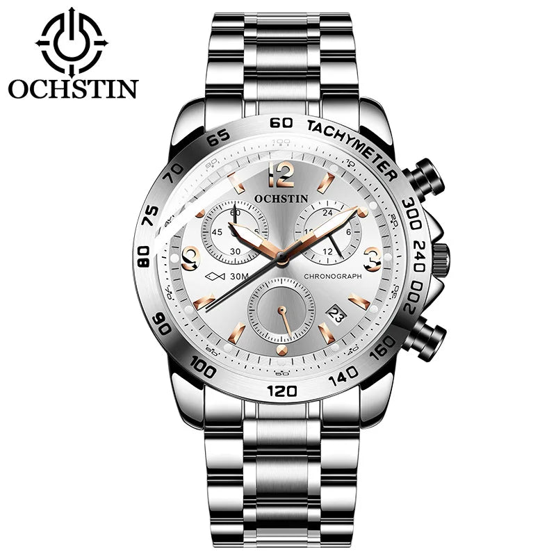 OCHSTIN 6123B GQ6123B Sports Multi Functional Quartz Movement Leisure Stainless Steel Strap Chronograph Waterproof Men's Watches