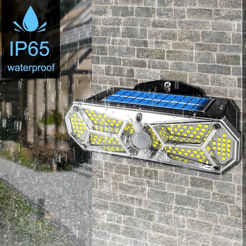 Outdoor Motion Sensor Solar Lights 126LEDs IP65 Waterproof Super Bright Solar Wireless Wall Lamp with 3 Modes and 8 Wide Angle
