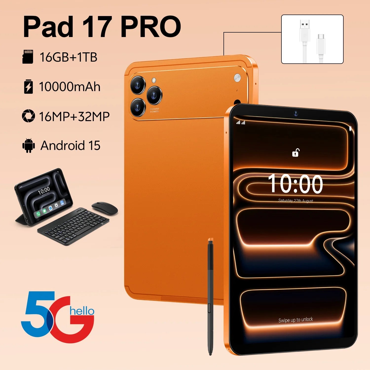New Pad 17 Pro Educational Tablet PC 10.1" 2560x1600 Capacitive Screen 16GB Storage 5G/4G/3G/Wi-Fi Android 15 Dual Core 1.5GHz