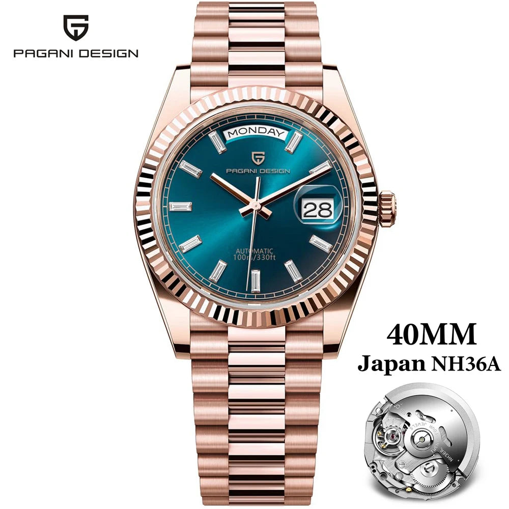 PAGANI DESIGN Men's Watches DD40 RoseGoldBrown Luxury Automatic Watch Men TMI NH36 Date Week Mechanical Watches for Men 2026 New