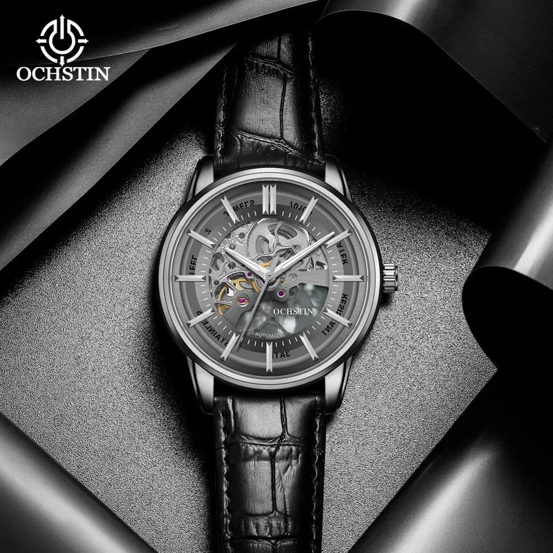 OCHSTIN 7010A GA7010A Hollow Out Wristwatch Waterproof Fashion Men's Watches Mechanical Automatic Genuine Leather Business Clock