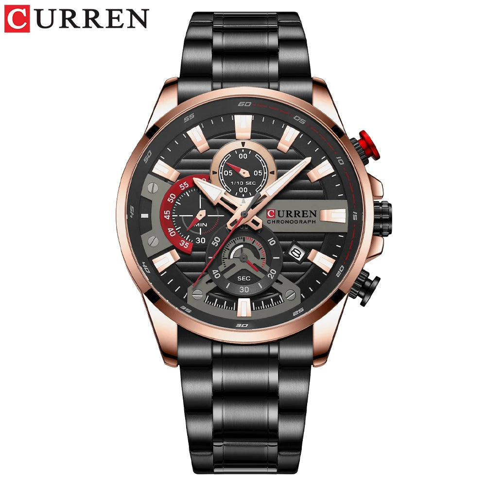 CURREN 8415 Casual Quartz Wristwatch Auto Date Clock Reloj Chronograph Fashion Stainless Steel Original Men's Watches For Male