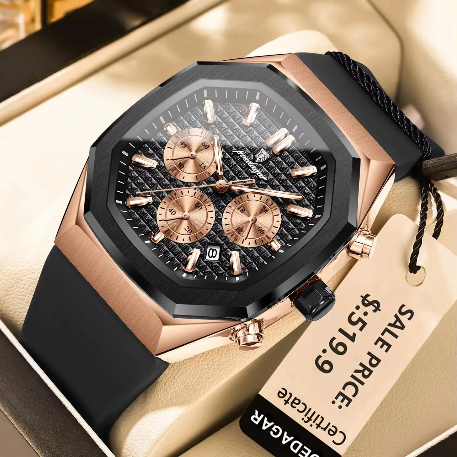 POEDAGAR 893 Luxury Watch Male Soft Silicone Strap Sports Man Wrist Waterproof Luminous Chronograph Date Quartz Men's Watches