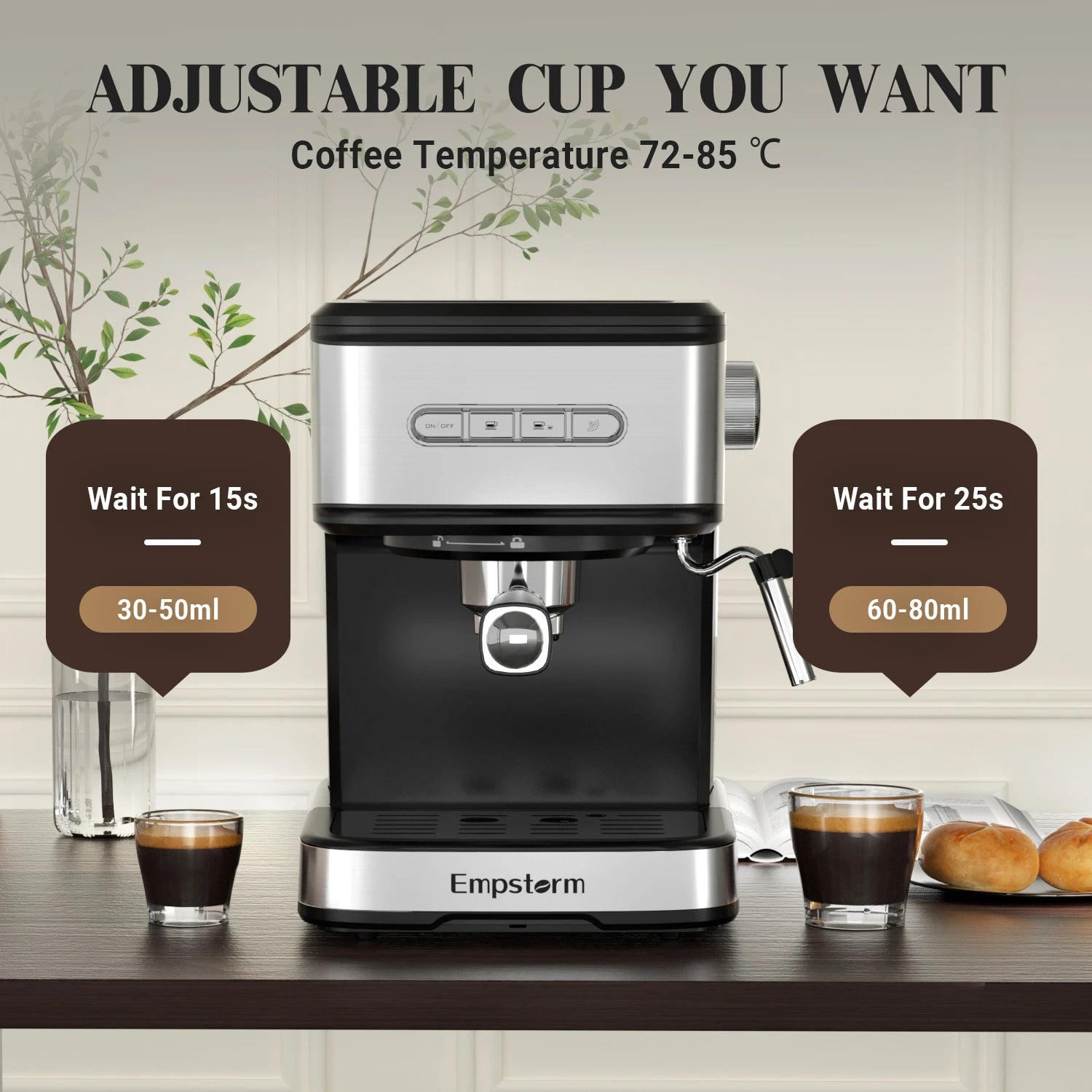 Empstorm 2 in 1 Capsule and Powder Semi-Automatic Coffee Machine Makes Espressos Lattes Cappuccinos for Office Home Hotel Use