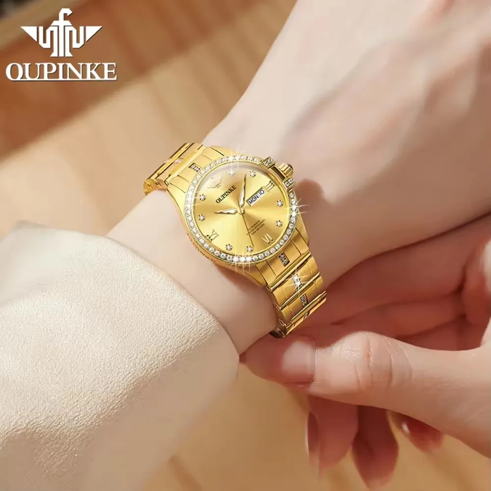 Oupinke 3195 Automatic Mechanical Watch Bracelet Luxury Diamond Dial Calendar Luxury Women's Watches Waterproof for Ladies Wrist