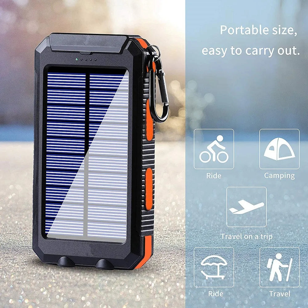 8000mAh 10000 Portable Solar Power Bank Charging Poverbank Three Defenses External Battery Charger Strong LED Light Double USB