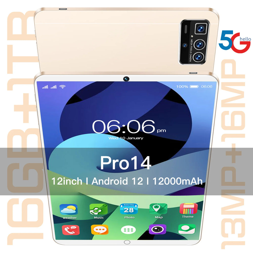 Truly High Quality 2025 New Design Hot Sale Pad 14 Pro  Tablet Low Price High Quality  Dual SIM Card Easy to Use Game