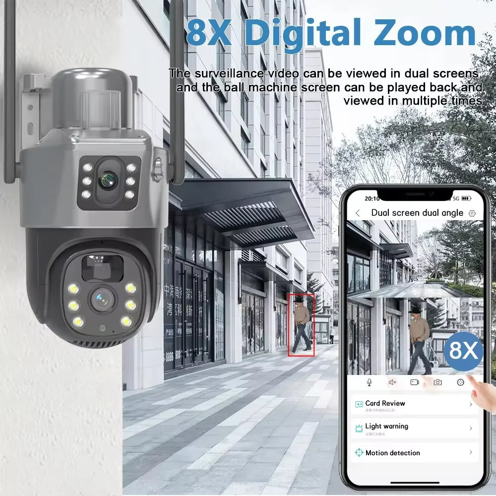 New  V380 Dual Len 6MP Solar Battery Powered Camera Solar Power CCTV 4G IP PTZ Dual Lens Camera