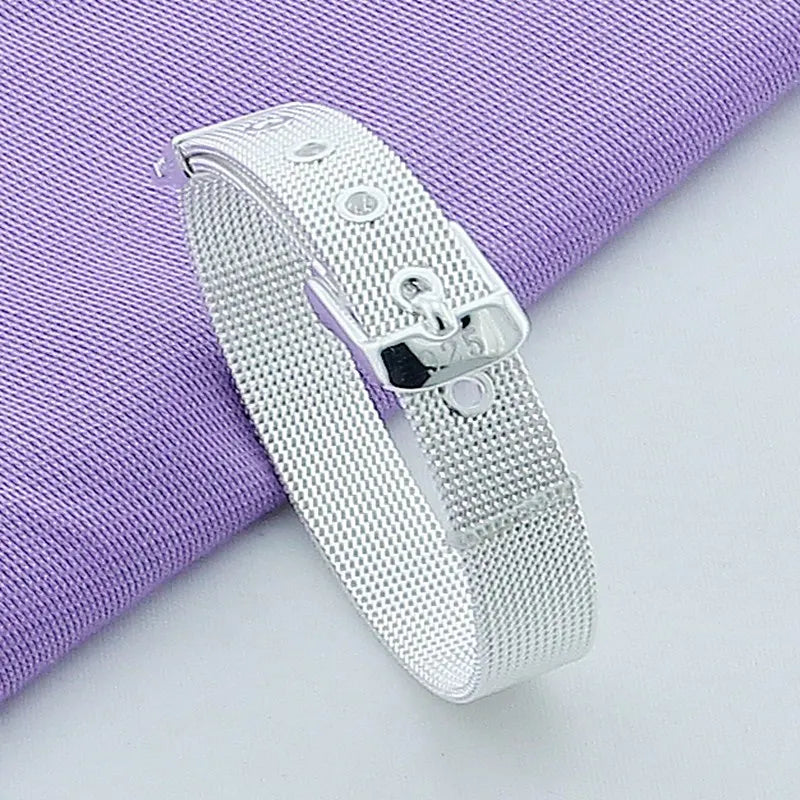 New Simple Fashion 925 Silver Bracelet 10/12/14MM Wrist Strap Bracelet for Women Men Jewelry Gift