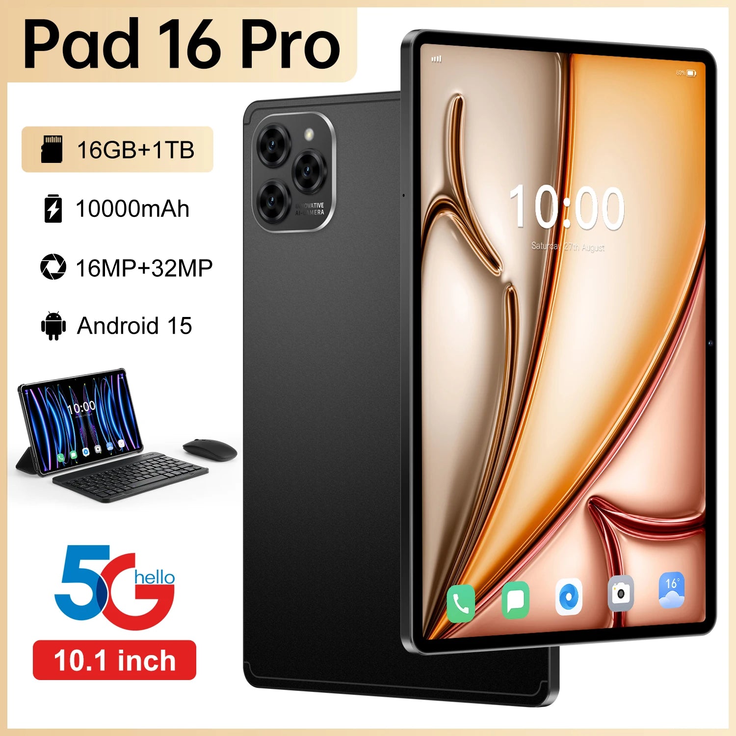 Wholesale 5GTablet Tablet for Pad 16 Pro | 10.1" 16GB+1TB Android 15 | 10000mAh Battery 5G WiFi