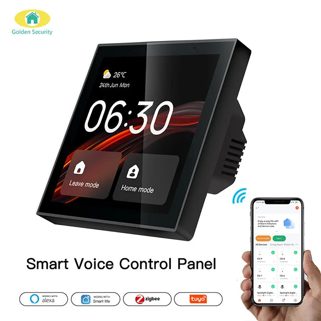 Tuya in Wall Voice Control Switch Panel Smart Home Controller with Zigbee Hub Gateway 4 Inch Touch Screen with Built-in Alexa