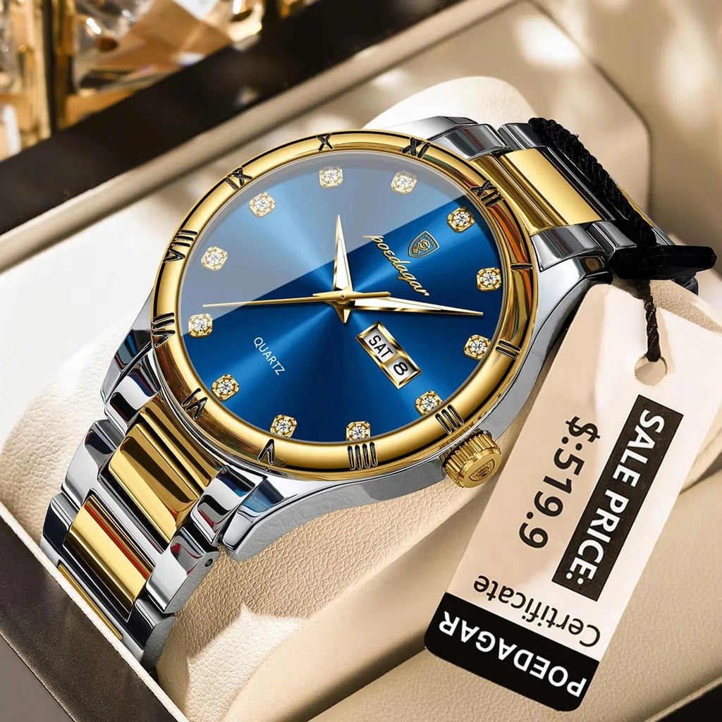 POEDAGAR 878 Luxury Men Wristwatch Waterproof Luminous Hands Original Man Watch Stainless Steel Belt Sports Quartz Men's Watches