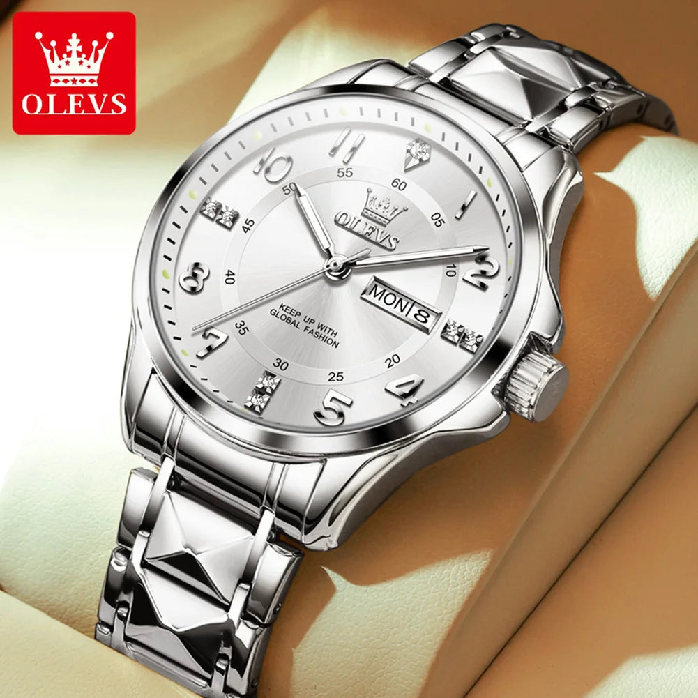 OLEVS 2910 New Luxury Quartz Watch 40mm Diamond Number Dial Men's Watches Waterproof Luminous Calendar Man Smartwatches
