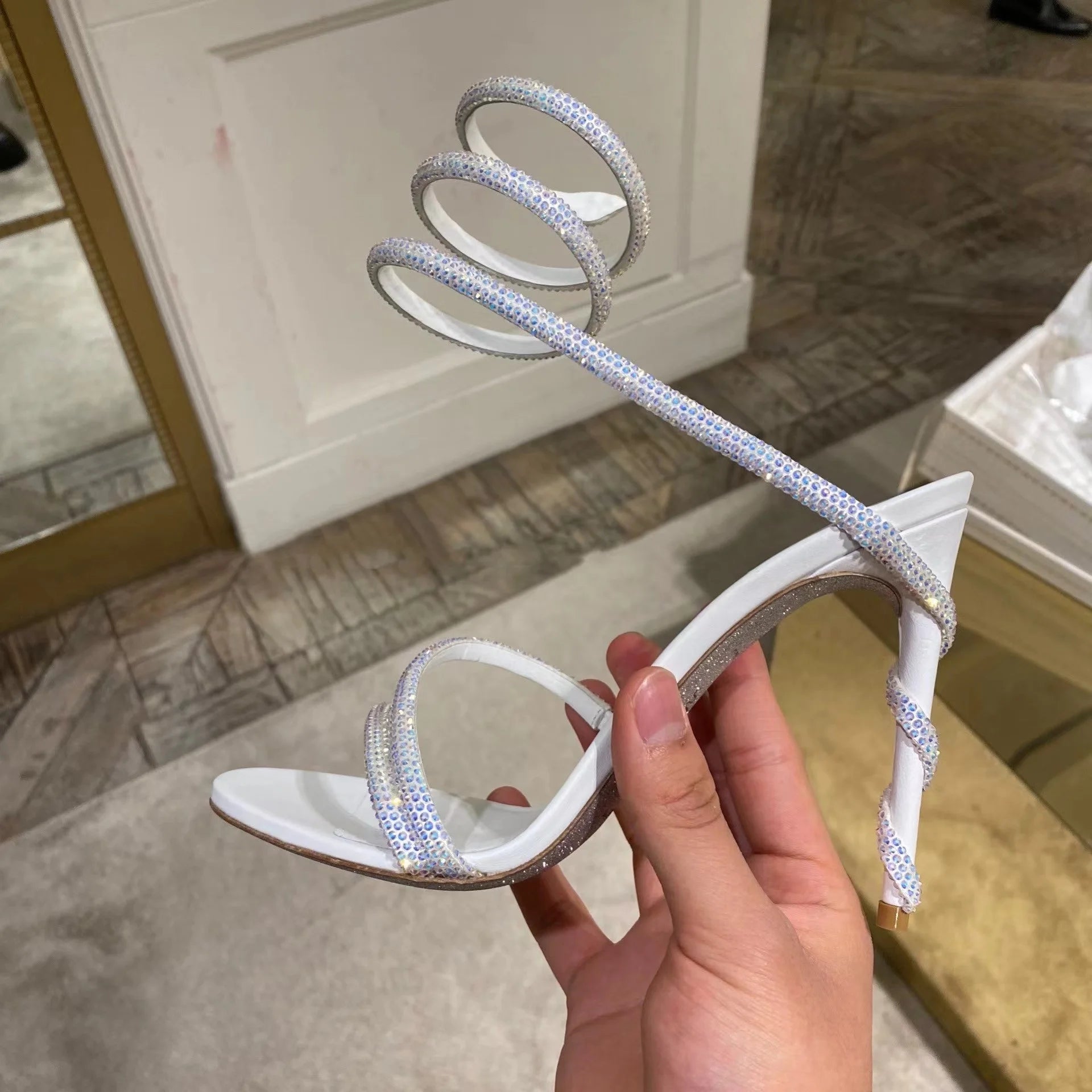 Rome Open Toe Woman Sandals Sexy Thin High Heels Fashionable Snake Straps Breathable Ankle-Style Party Prom Shoes for Wedding