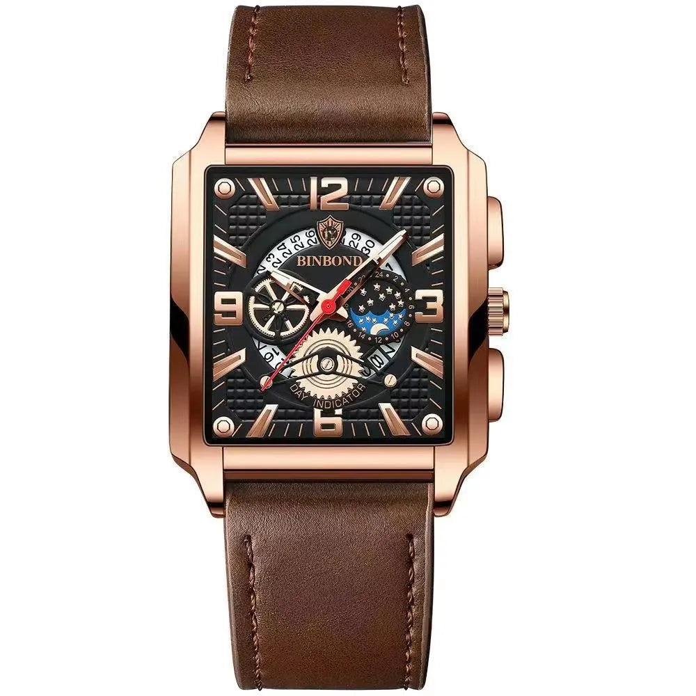 BINBOND B6575 6575 Fashion Brand Stainless Steel Leather Strap Waterproof Men's Watches Luxury Male Wristwatch Relogio Masculino