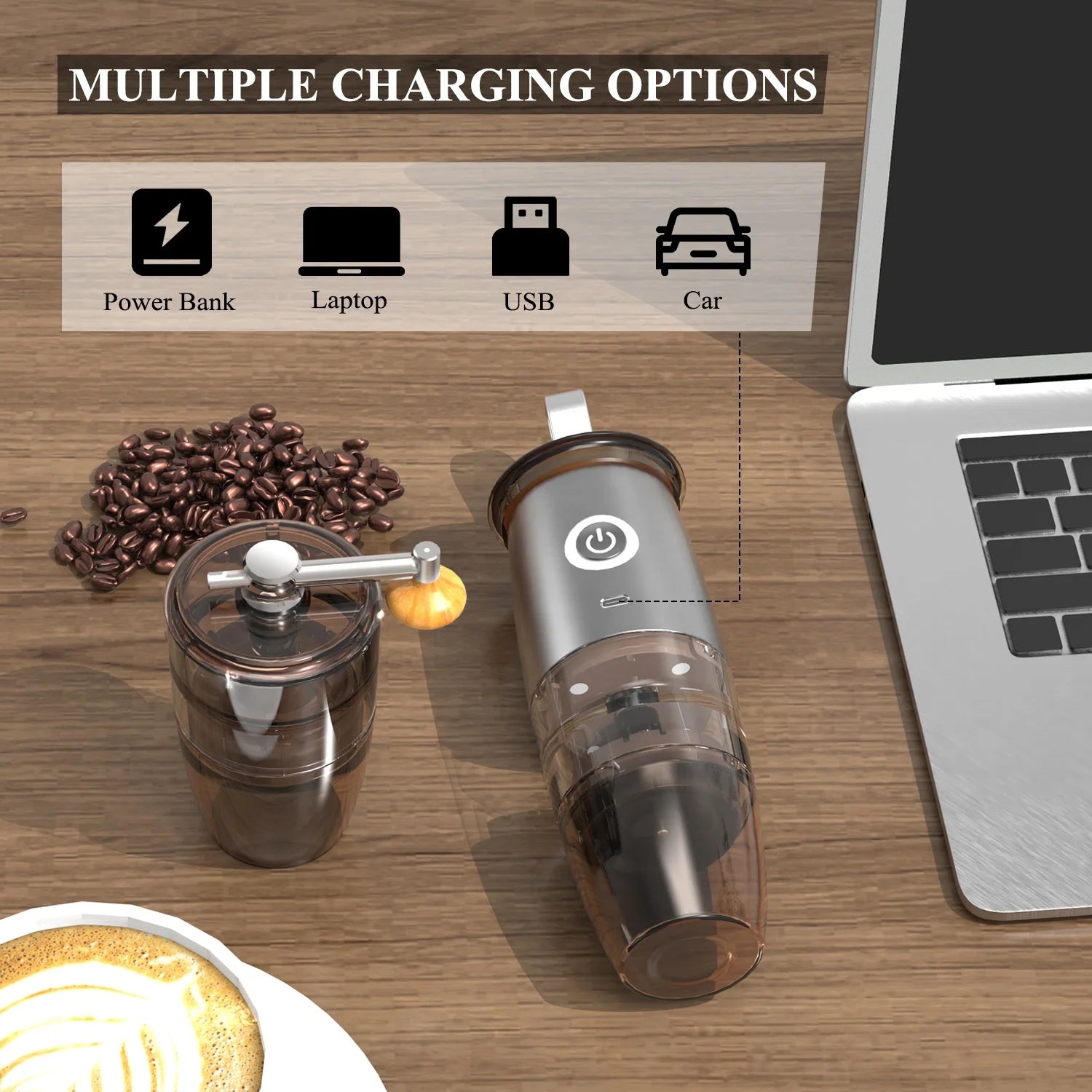 Travel Portable Coffee Grinder Ceramic Grinding Core Manual Electric USB Charging Automatic Coffee Bean Grinder Machine