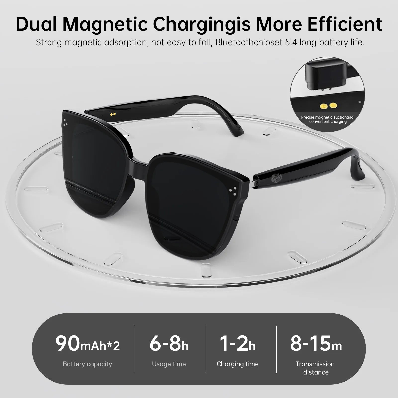 HY1008 Smart Bone Conduction Glasses with AI Assistant Touch Control Wired Charging for Calls Music AI Functions-Comfortable Fit
