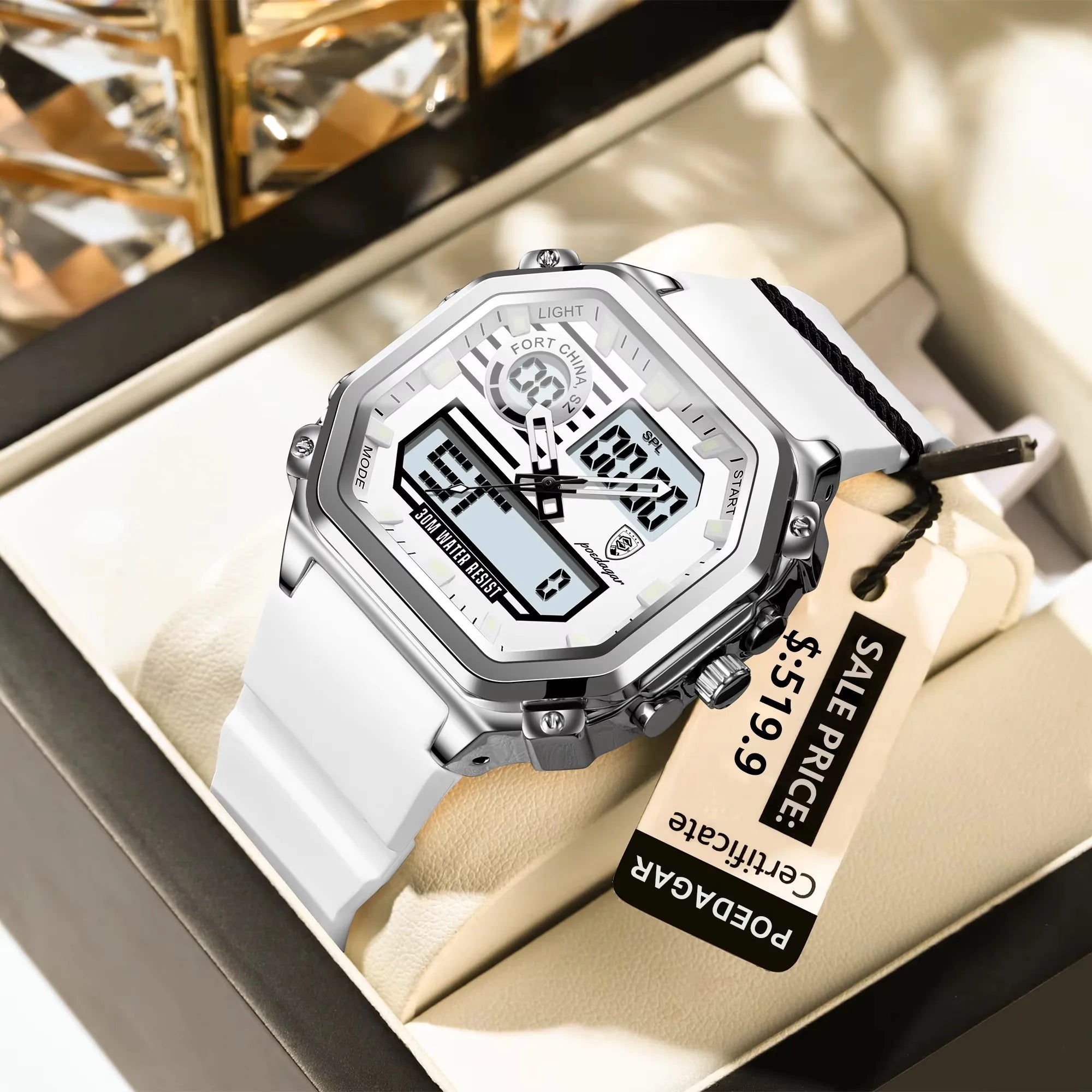 POEDAGAR 993 Sports LED Men Watch Waterproof Luminous Week Date Square Wristwatch Silicone Strap Electronic Quartz Men's Watches