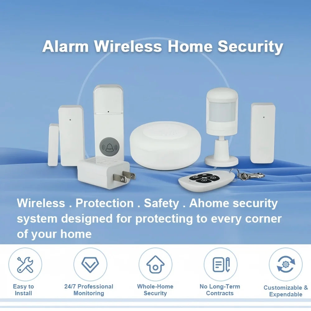 SLS WiFi Alarm System Smart Home Security Kit with PIR Motion Sensor Door Window Contact Sensor Doorbell and Remote Control