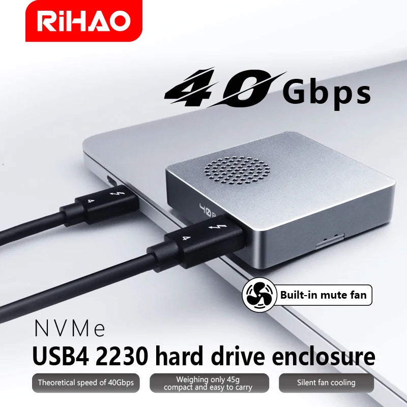 USB4 Mobile Hard Disk Box M2 Solid State NVME External Notebook Compatible with Thunderbolt 3/4 with Fan