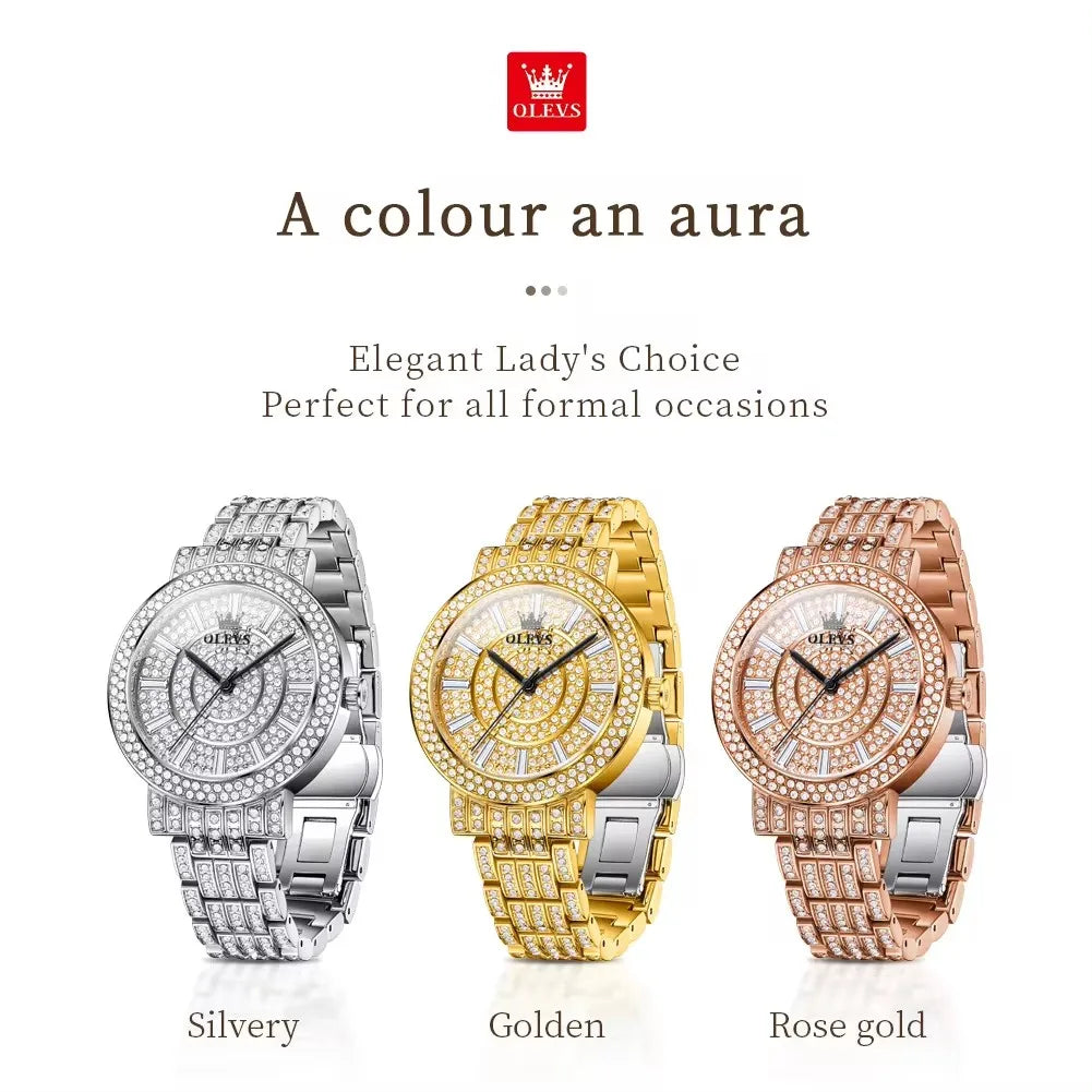 OLEVS 9904 2024 New Women's Watches Diamond Watch for Ladies Waterproof Stainless Steel Original Quartz Wristwatch