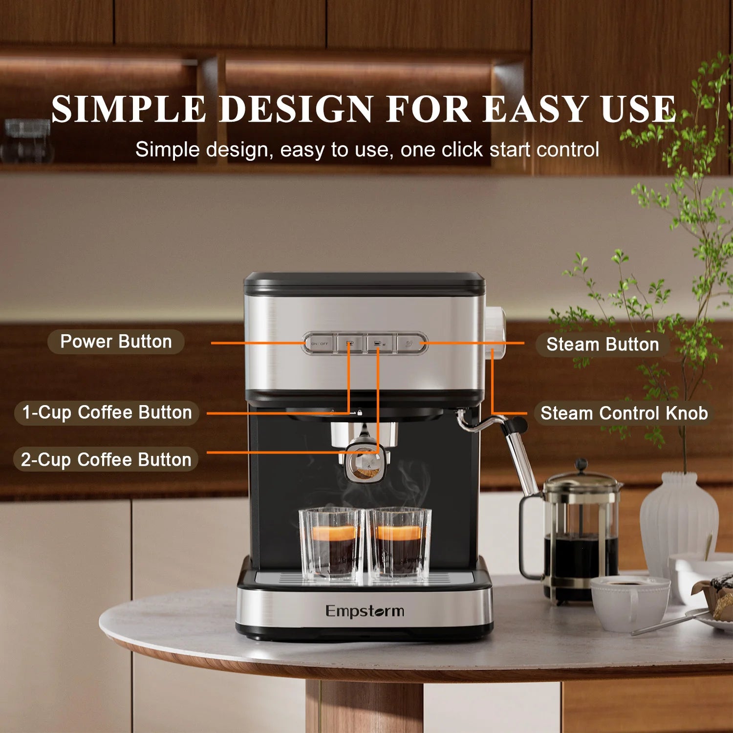 Empstorm Electric Espresso Machine Semi-Automatic Coffee Maker with for Office Home Use Stock in the US Local