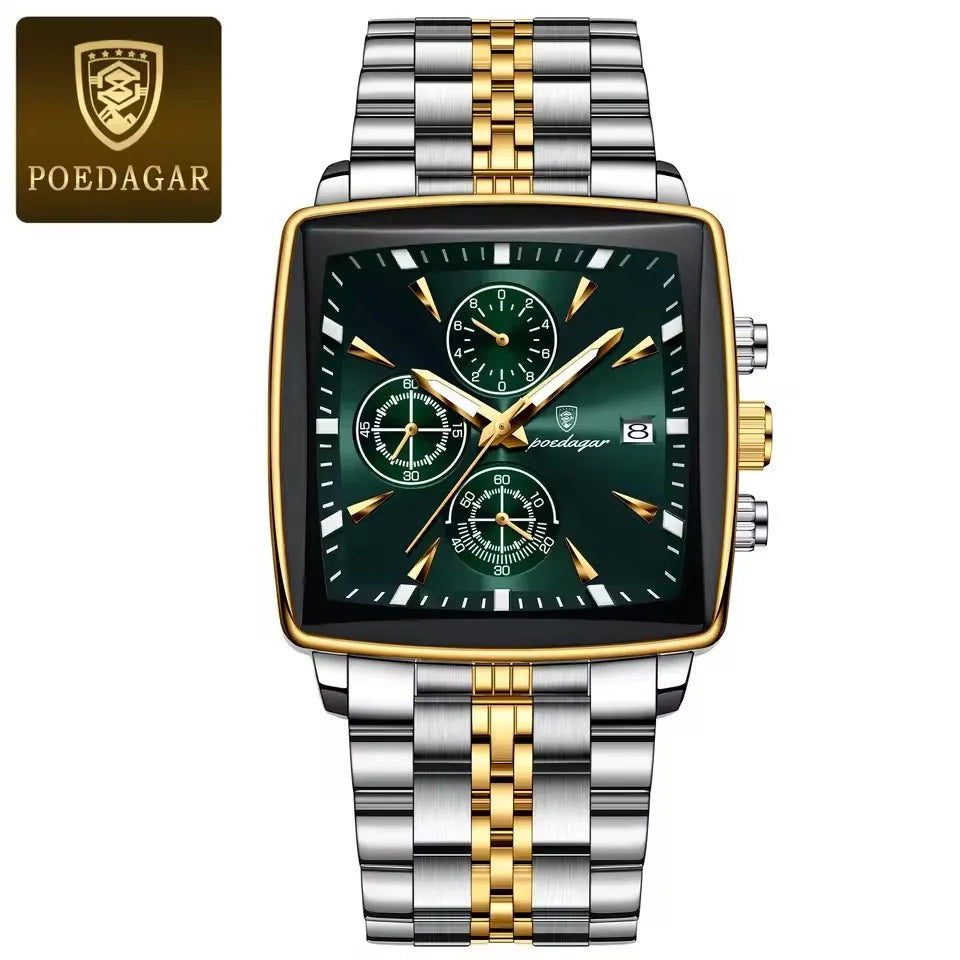 POEDAGAR 866 Fashion Square Sport Man Wristwatch Waterproof Luminous Chronograph Quartz Men's Watches Stainless Steel Men Watch