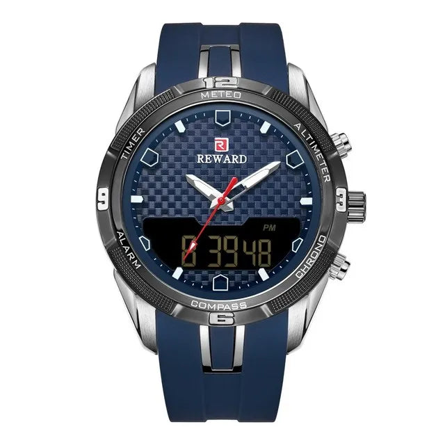 REWARD Men's Watches Silicone Double Movement Digital Electronic Watch Men Sports Waterproof LED Quartz Watch Relogio Masculino