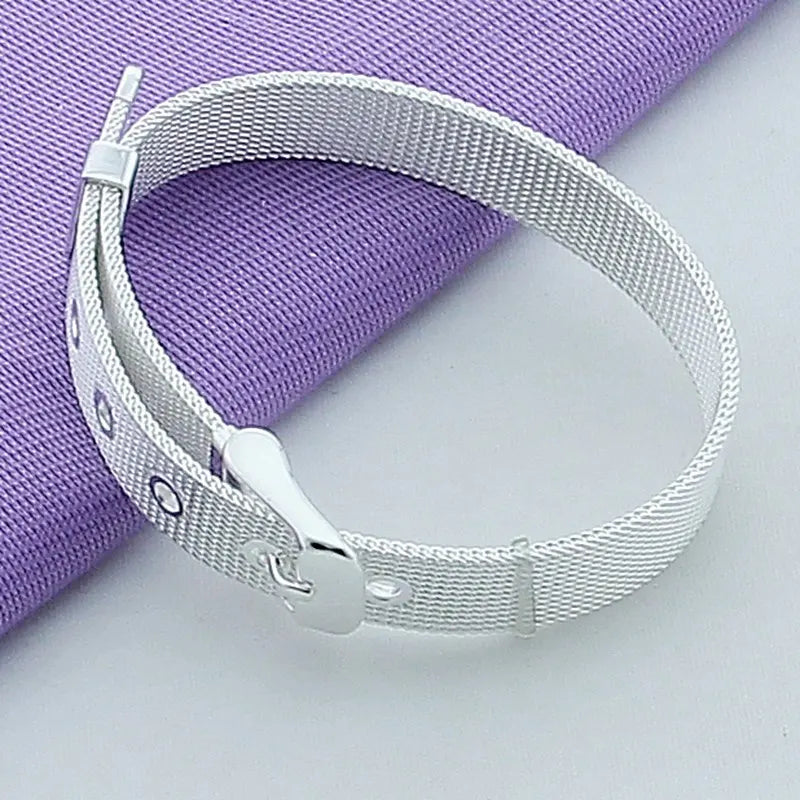 New Simple Fashion 925 Silver Bracelet 10/12/14MM Wrist Strap Bracelet for Women Men Jewelry Gift
