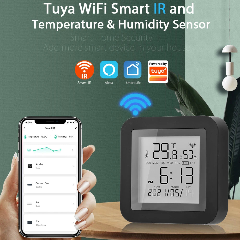 TY-S09 WIFI Temperature Humidity Sensor IR Remote Control Smart Home Tuya LCD Detector Wireless Thermometer for AC TV Alexa