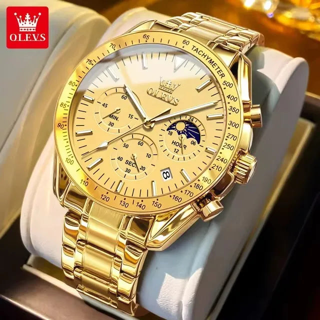 OLEVS Watch for Men 3618 Quartz Stainless Steel Waterproof Moon Phase Chronograph Man Wrist Watch Calendar Men's Watches Montre