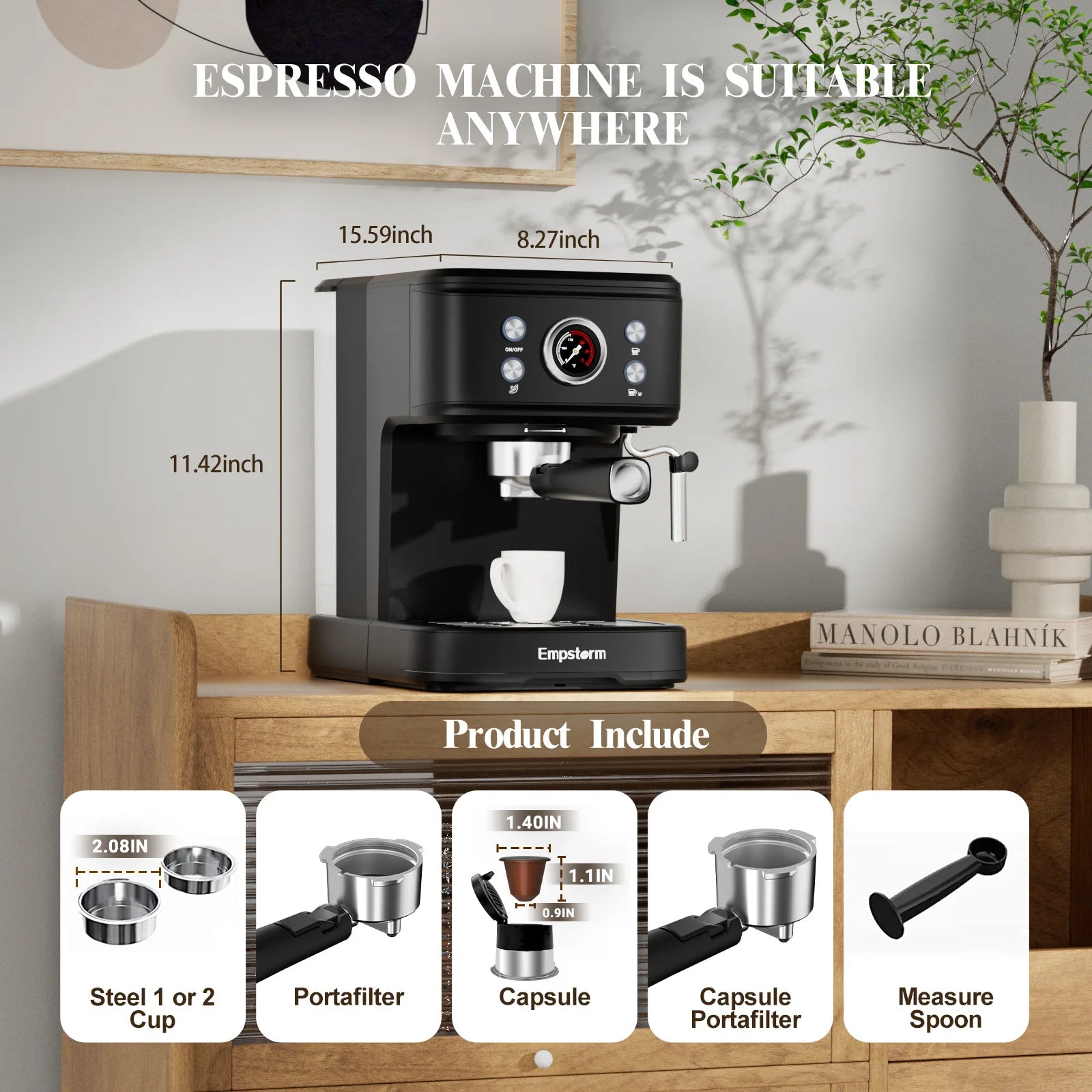 Empstorm 3 in 1 20 Bar Professional Coffee Machine Espresso Semi-Automatic Coffee Maker Machine Stock in the US Local