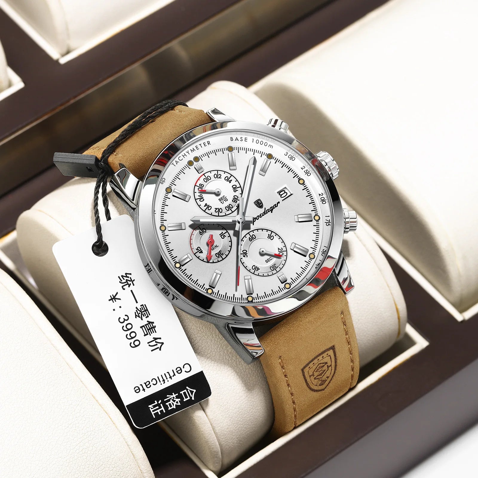 POEDAGAR 932 Men's Watches Casual Fashion Quartz Watch for Man Waterproof Leather Luminous Date Chronograph New