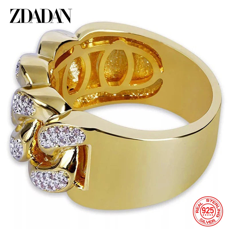 ZDADAN 925 Sterling Silver 18K Gold Zircon Ring For Men Women Fashion Jewelry Party Gift