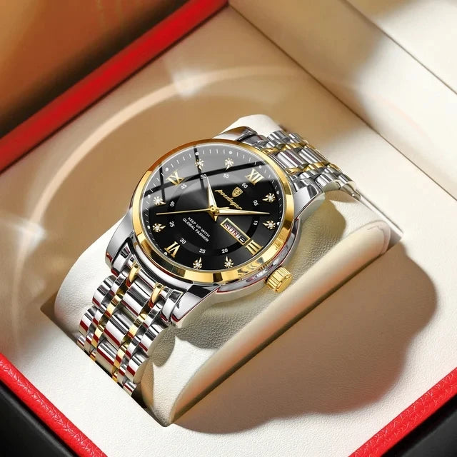 POEDAGAR Watch for Man Elegant Date Week Waterproof Luminous Men Watch Quartz Stainless Steel Sports Men's Watches Reloj 936