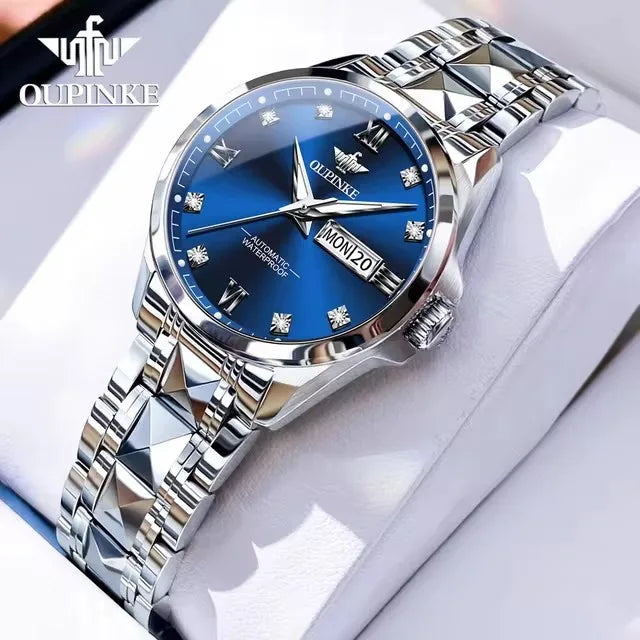 Oupinke 3262 Women's Watches Elegant Trend Girl Silver Tungsten Steel Strap Classic Calendar Date Chronograph Ladies Wristwatch
