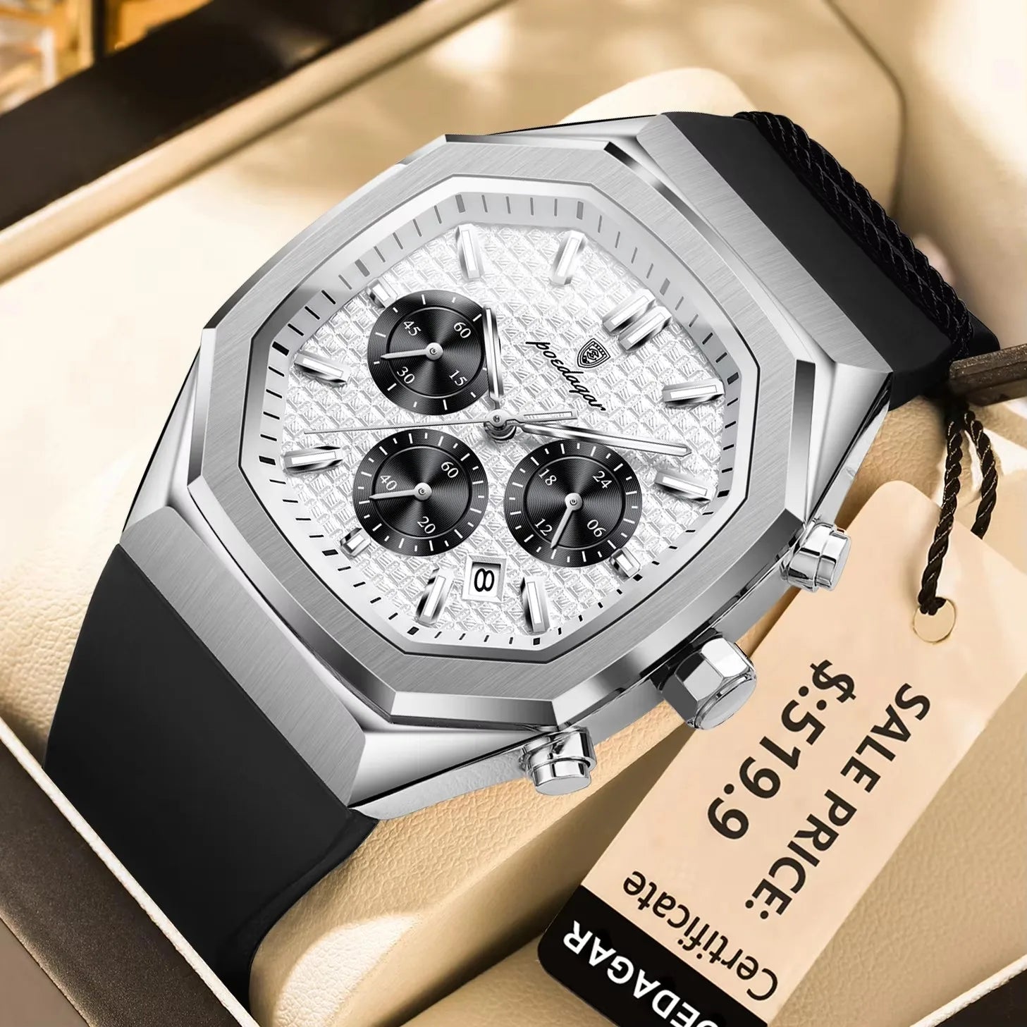 POEDAGAR 893 Sports Man Wrist Waterproof Luminous Luxury Watch Male Soft Silicone Strap Chronograph Date Quartz Men's Watches