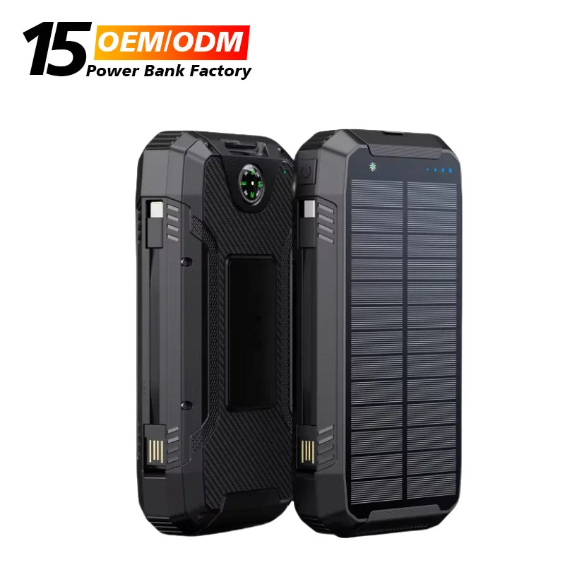 OEM Factory Wholesale Outdoor Portable Charging Cable 15W Wireless Fast Charge Large Capacity PD22.5W Solar Power Bank 30000mAh