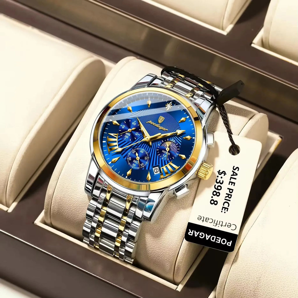 POEDAGAR 813 Fashion Men Quartz Watch Waterproof Luminous Date Chronograph Wristwatch Man Luxury Stainless Steel Men's Watches